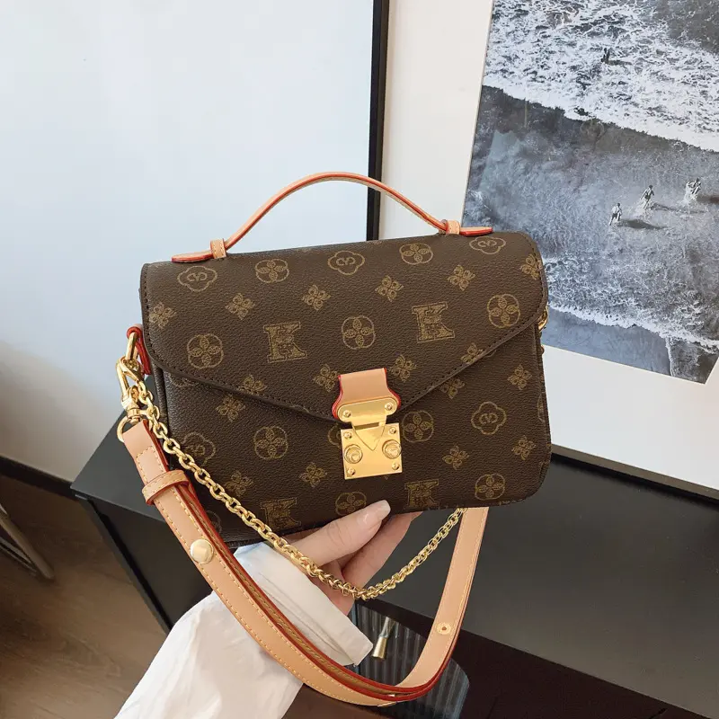 Women's Vintage PU Leather Printed Flap Cover Crossbody Bag - Adjustable Chain Shoulder Purse with Top Handle, Metal Lock Accent, Trendy Daily Square Handbag
