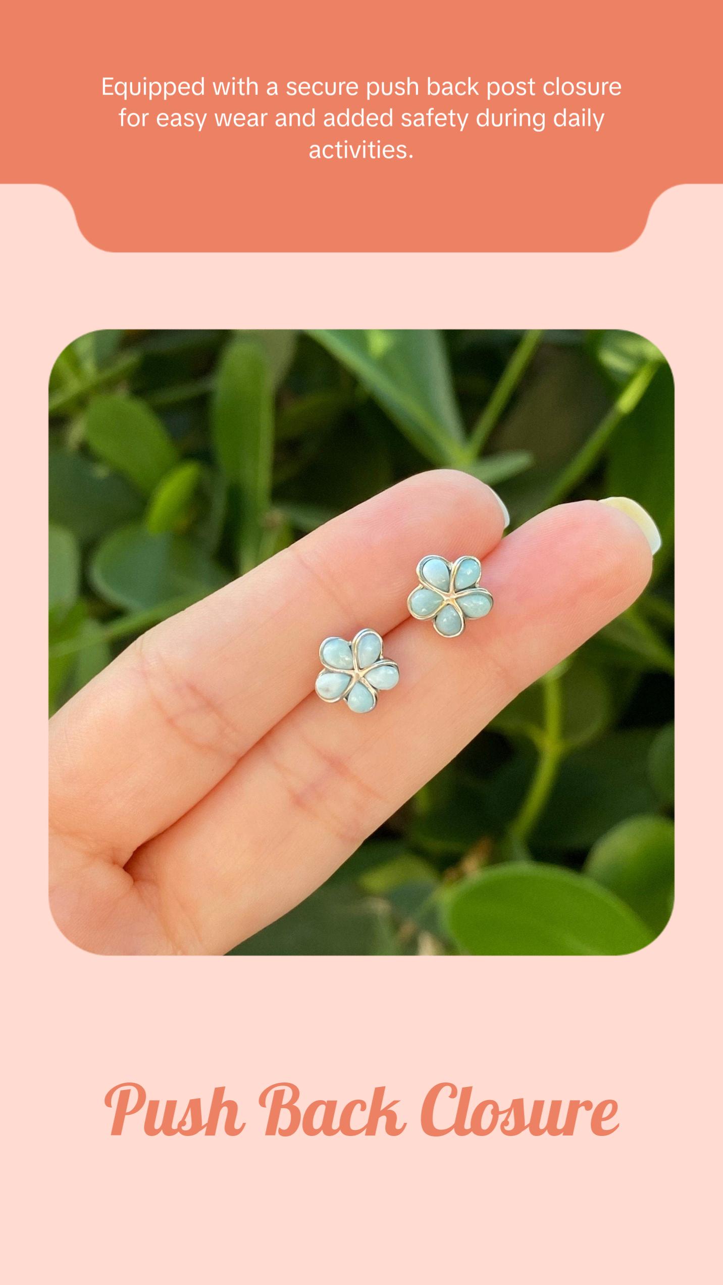 Sterling Silver Flower Earrings with Natural Larimar Gemstone