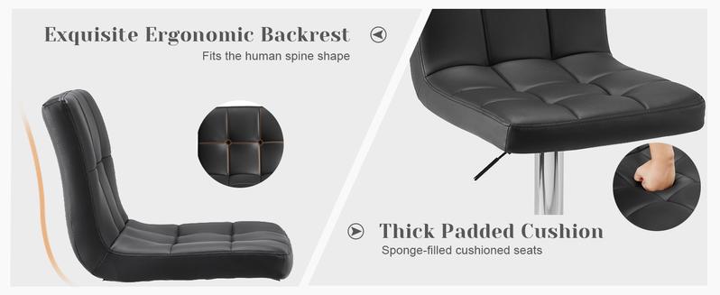 Set of 2 PU Leather Adjustable Swivel Barstools with Back and Armless Design Hydraulic Kitchen Counter Height Bar Stools