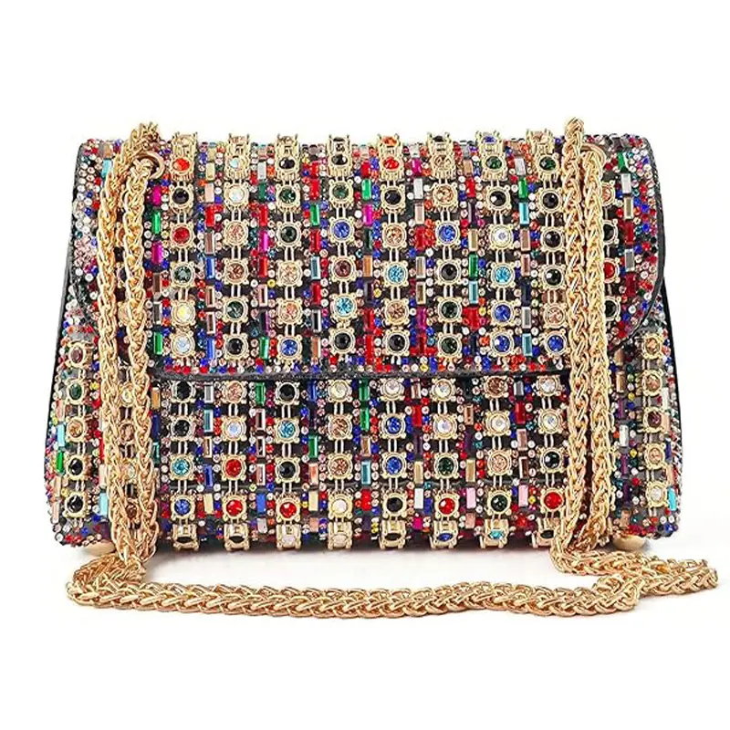 Women's Evening Clutch, Sparkly Colorful Rhinestone Polyester Handbag with Magnetic Closure for Wedding, Prom, Festival Glam, Accessories For Women, Handbags For Women