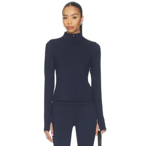 Splits59 Stevie Active Rib Half Zip Waist Length Top in Heather Indigo