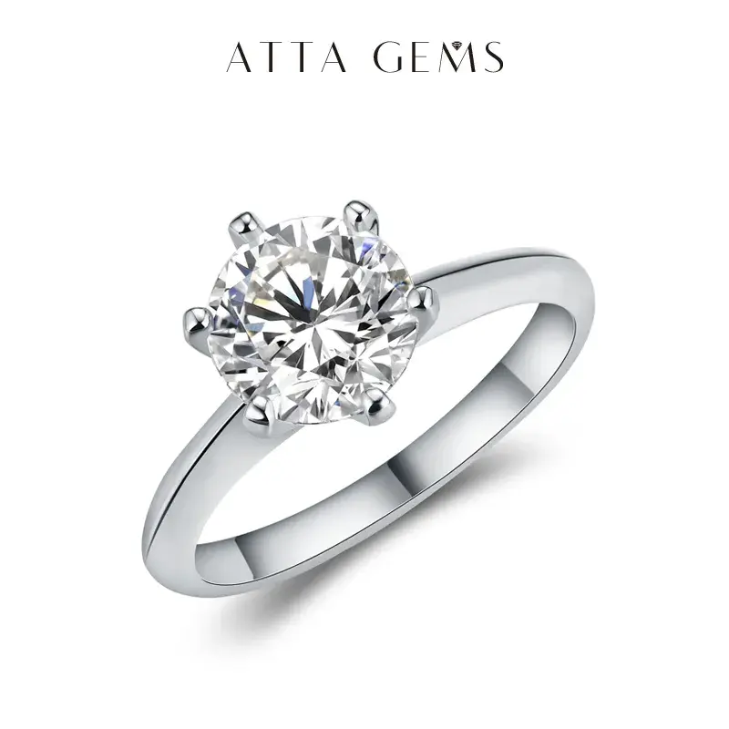 Women's Classic 6-Claw Synthetic Moissanite Solitaire Engagement Ring, 1Ct-3Ct D Color VVS1 Round Brilliant Cut, Anniversary Party Gift Ring R059, Moissanite Engagement Ring summerwins tiktokshopbacktoschool