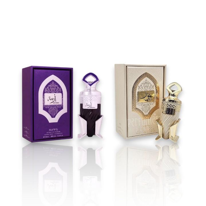 Riiffs Perfumes | Noor + Areebah | Eau De Parfum | 100 ML Per Bottle | Women's Fragrance | EDP scents | Caramel - Milk - Fruity - Floral & Lilly Notes Riiffs Perfumes | Noor + Areebah | Eau De Parfum | 100 ML Per Bottle | Women's Fragrance | EDP scents | Caramel - Milk - Fruity - Floral & Lilly Notes