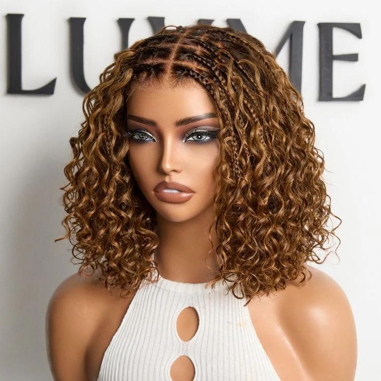 Luvme Boho Braids Deep Curly Glueless 5x5 Closure Pre-Cut Lace Short Curly Human Hair Braided Wig Natural Black