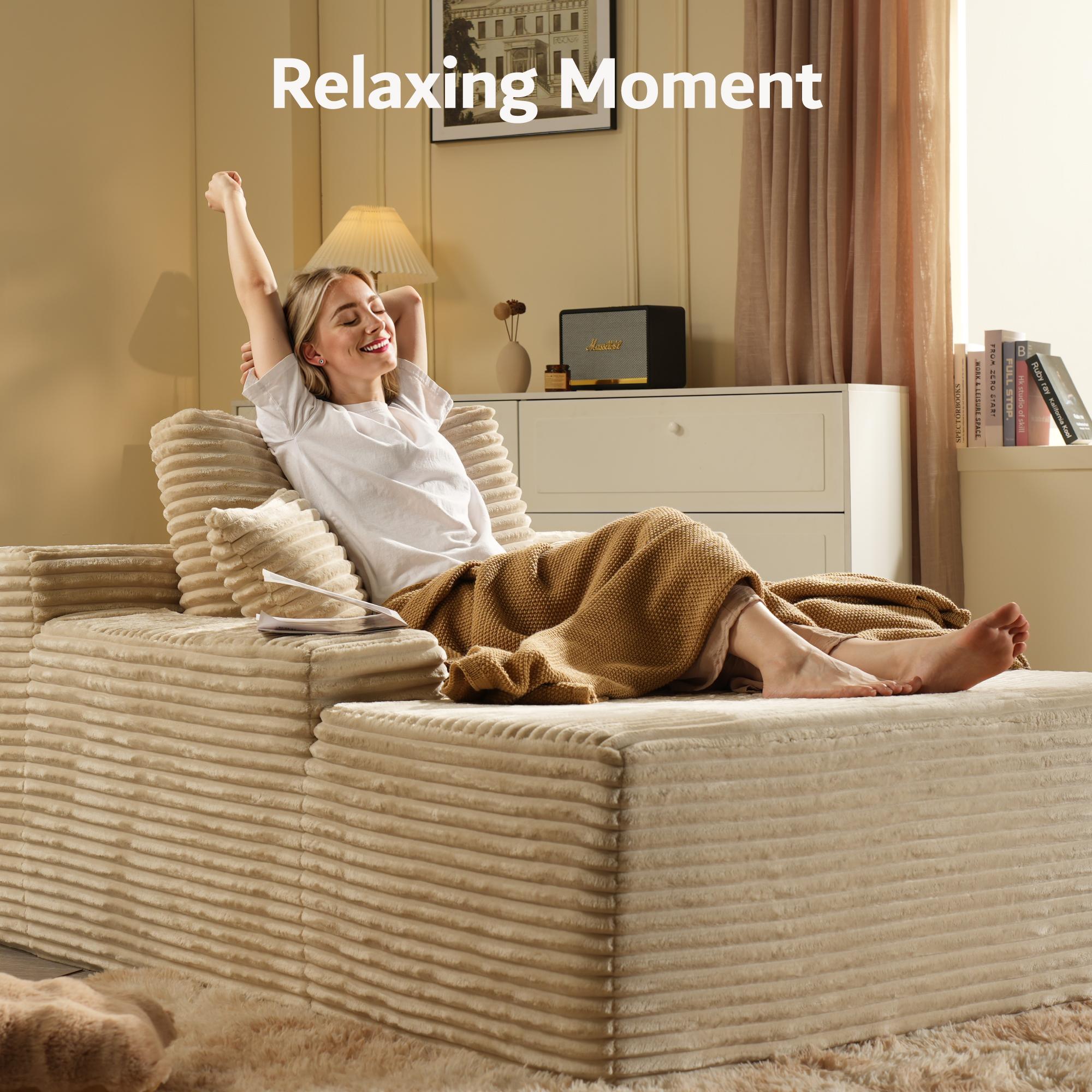 【3 Packages Shipping】Ovios 104" Modular Couch with Chaise and 49'' Boneless Chaise Lounge - L-Shaped Sectional Sofa Set with Flexible Configuration, Plush Corduroy Cloud Velvet Fabric,No Assembly Required, 5 Seater