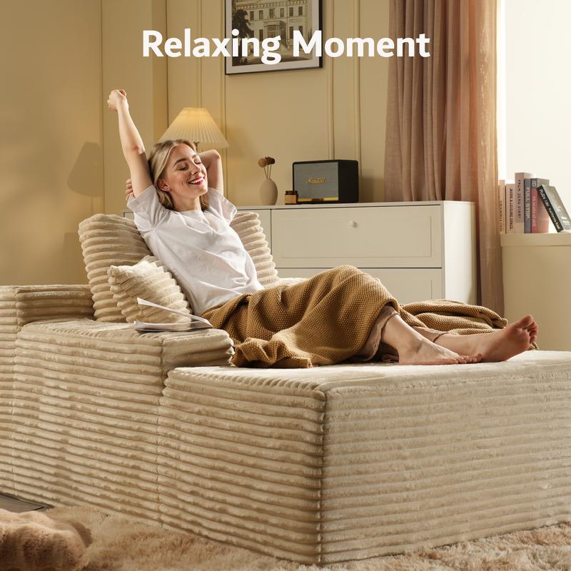 【3 Packages Shipping】Ovios 104" Modular Couch with Chaise and 49'' Boneless Chaise Lounge - L-Shaped Sectional Sofa Set with Flexible Configuration, Plush Corduroy Cloud Velvet Fabric,No Assembly Required, 5 Seater