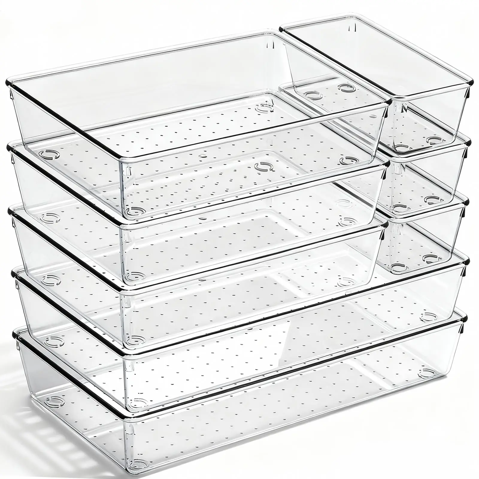 8 Pack Drawer Organizer for Kitchen Gadgets, Large Clear Plastic Drawer Divider for Kitchen Accessories, Bathroom Organizers and Storage, Home Essentials for Makeup and Vanity Accessories