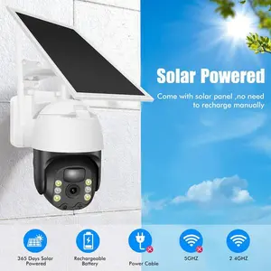 Wireless Solar Security Camera Outdoor, WiFi Pan/Tilt Home Security Camera, Battery Powered, 360° View, Night Vision, Motion Detection, Waterproof Surveillance Camera for Home Yard Garage