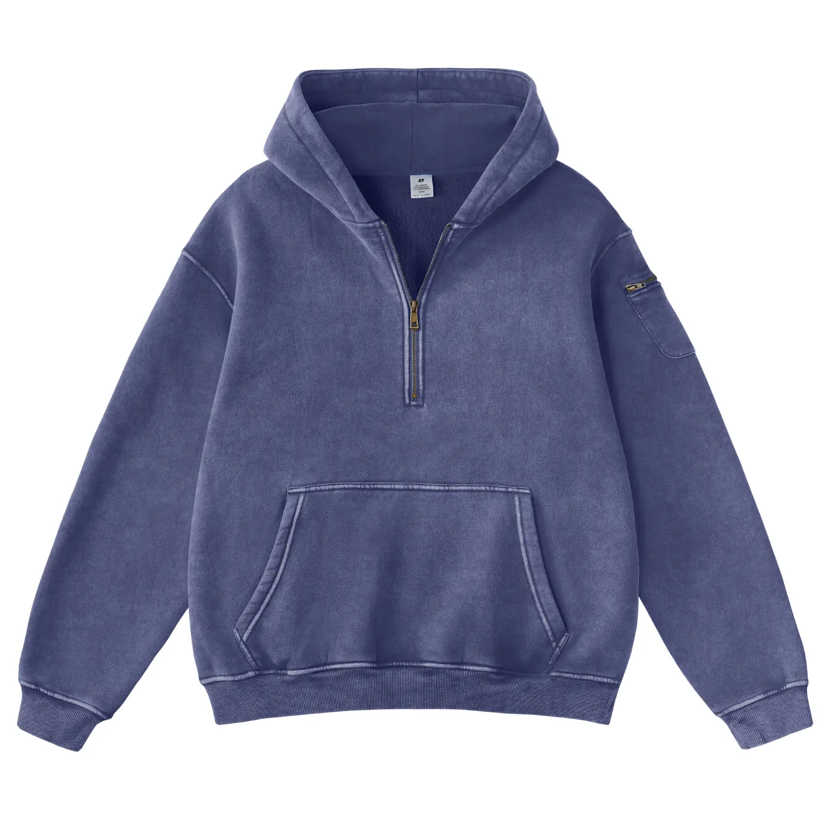 FAIBLE Menswear Mens Oversized Zip Hoodie - Heavyweight Acid Wash Soft Ribbed Fabric Pullover, 3 Pockets (Kangaroo Hidden Storage, Sleeve Music Pocket), Vintage Streetwear Tops