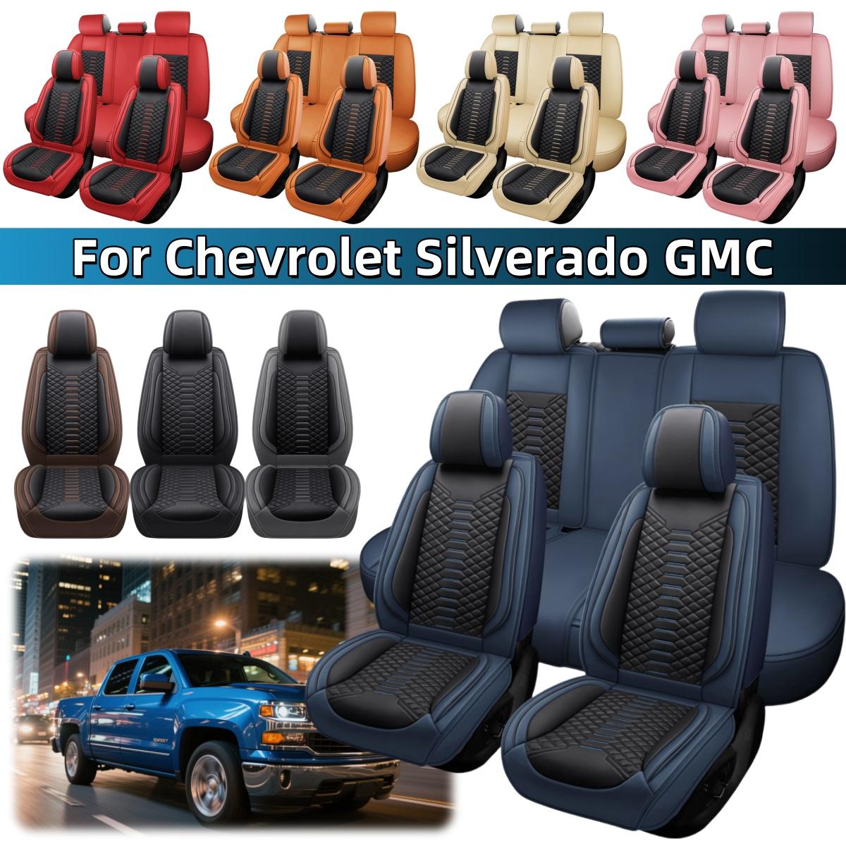 For Chevrolet Silverado GMC Sierra 1500/2500 HD/3500 HD Pickup Truck 2007-2025 Car Seat Covers, Soft Touch Premium Napa PU Leather Full Set Front Rear Seat Cushion Full Surround Design with Storage Bag, Breathable Non-Slip Waterproof Protector Pad Mat