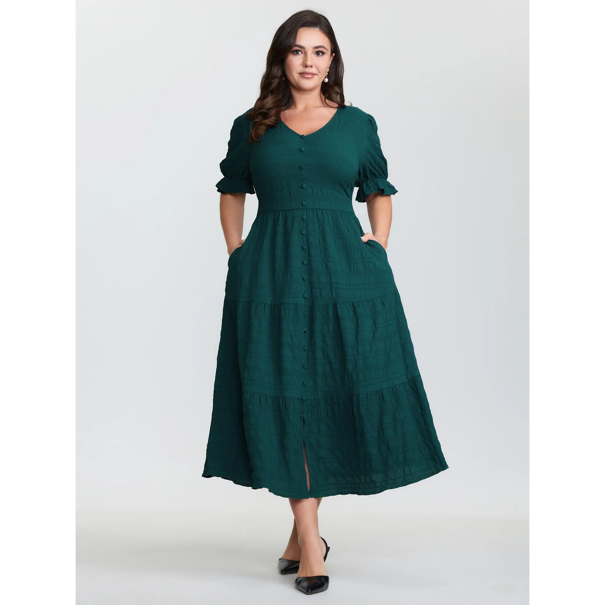 Bloomchic Textured Triangular Cinched-Waist Tiered Maxi Dress,Summerfinds