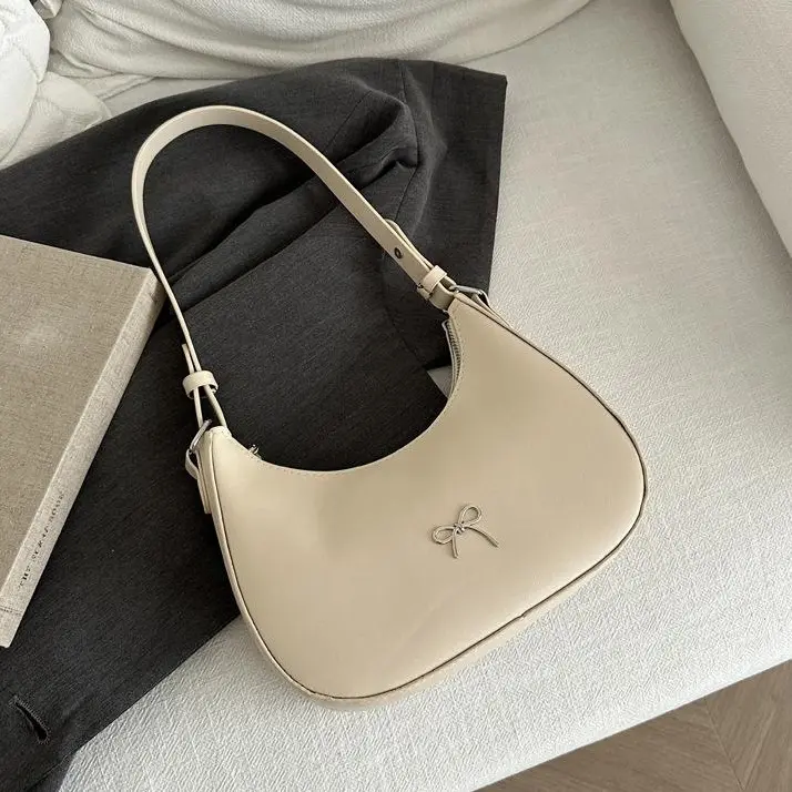 Shoulder Bag for Women, Hobo Handbags Trendy Y2K Purses Patent Leather Clutch Bag Cute Bow Purse  crescent  bag brown  purse