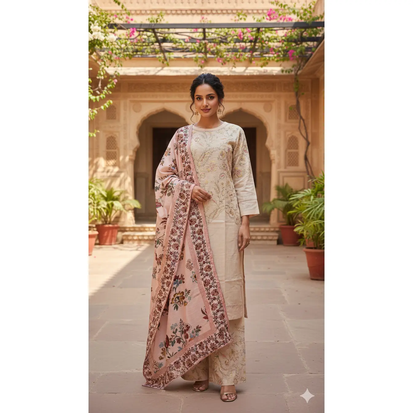 Khaddar Embroidered Peach Suit