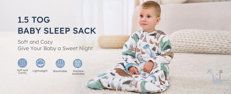 Yoofoss Baby Sleep Sack 0-24 Months, Long Sleeve Sleep Sack 1.5 Tog, Fleece Baby Wearable Blanket with 2-Way Zipper, Soft Warm