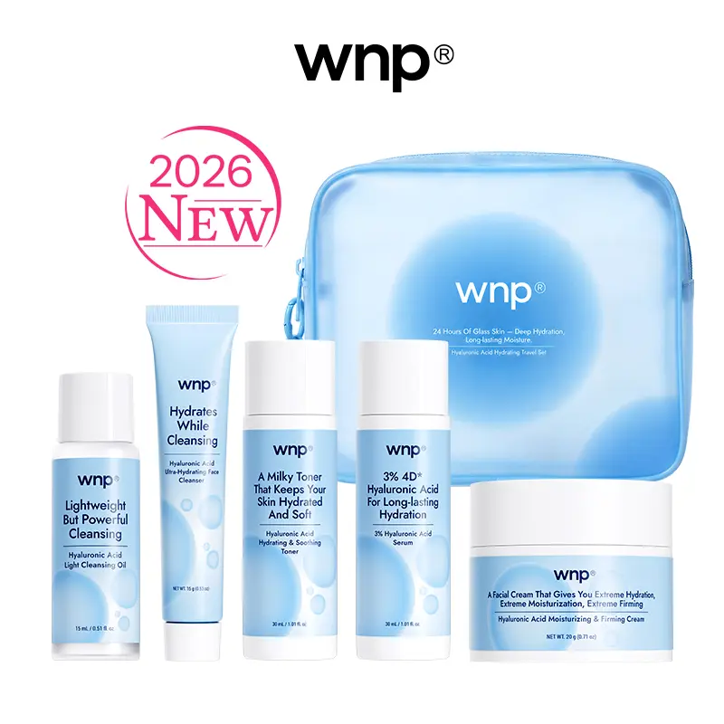 [WNP Official] 4D Hyaluronic Acid Travel Skincare Set | 5-Step Hydrating Routine | Cleansing Oil, Cleanser, Toner, Serum & Cream | For Hydrated, Glowy Skin