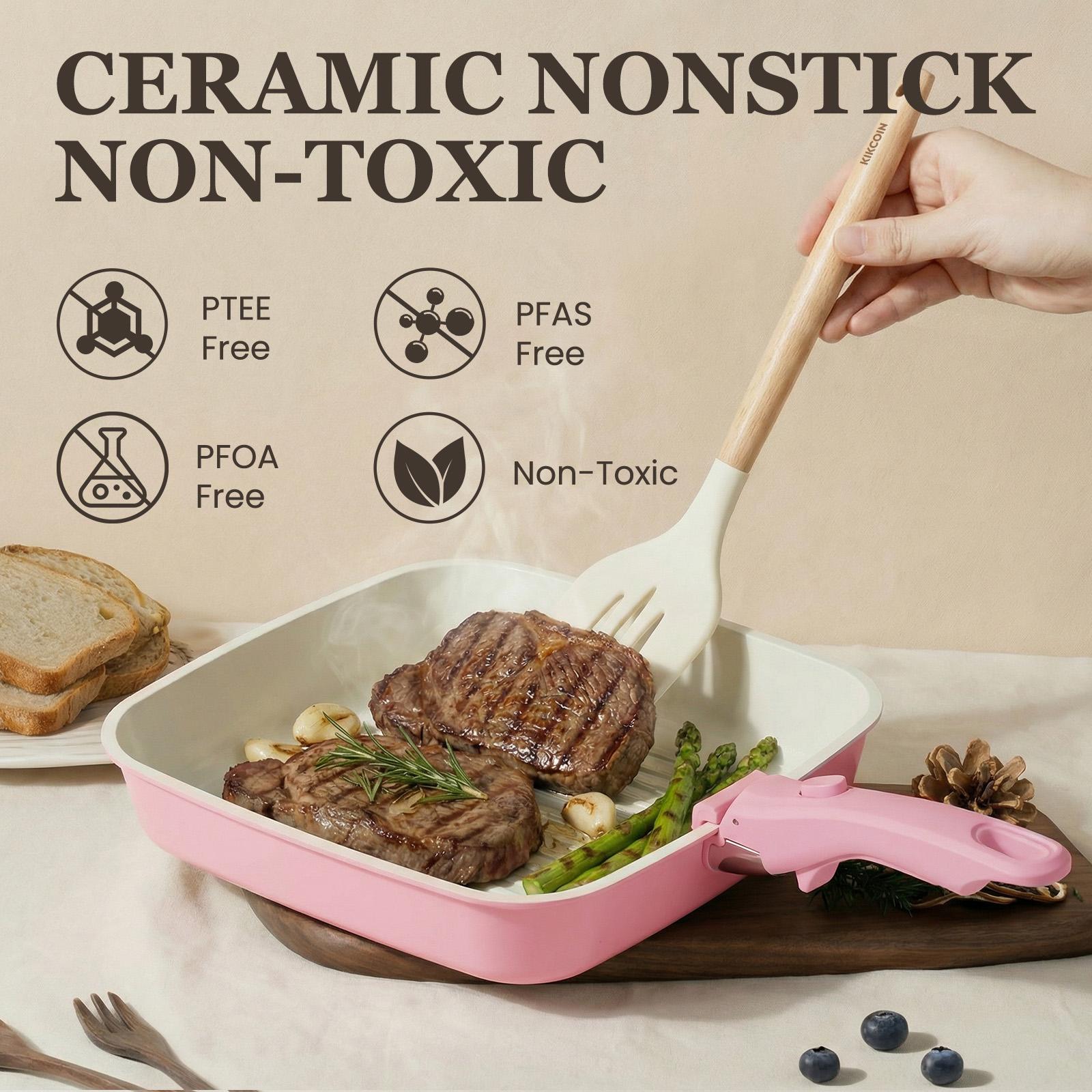 [Ceramic Pro]Kikcoin OOAK Non-Toxic Multifunctional Non-Stick 22pcs pots and pans set,complete Cookware Set with Lids Detachable Handle,PFASFree,RV cook,Healthy,milk pan,Outdoor Compatible Stackable,Nonstick Induction,Easy Care,Kitchen,Mother’s Day gift
