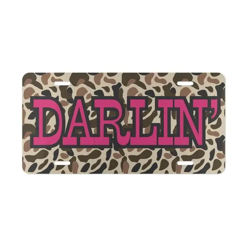 Darlin’ Old School Camo License Plate | Lightweight Aluminum Vanity Car Tag – Easy Install Gift Idea