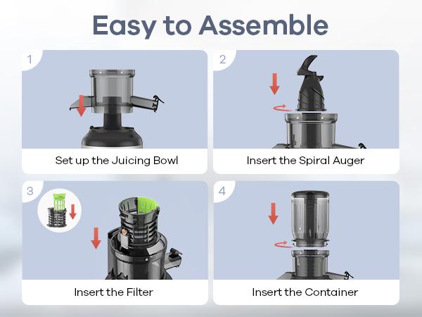 Syvio Juicer Machines Cold Press with 3 Detachable Filters 64 RPM Slow Masticating Technology Large Feed Chute Easy Clean BPA Free Silver