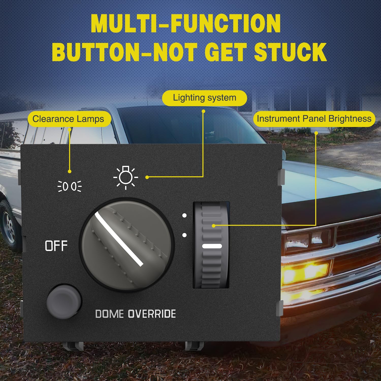 Nilight Headlight Dimmer Switch Compatible with 1995 1996 1997 1998 1999 Chevy Silverado 1500 Tahoe Astro GMC Yukon 2000 Cadillac Escalade Yellowish LED Light Truck Car Accessories
