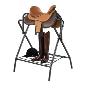 【Summervibes】VEVOR Folding Saddle Rack,  28 x 19 x 37.5 in, Freestanding Horse Saddle Stand, Portable Horse Blanket Holder, Heavy Duty Steel Saddle Rack for English & Western Saddles, Tack Storage, Black