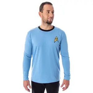 Star Trek The Original Series Men's TOS Costume Long Sleeve Tee Shirt - Captain Kirk, Spock