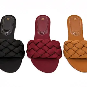 Women Braided Slide Sandals – Summer Flat Slippers – Comfortable  Sandals – Black Burgundy Brown