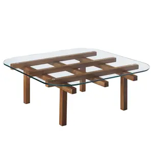Isby 35 Inch Tempered Glass Coffee Table in Walnut