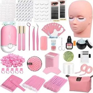 Lashes Kit for Eyelash Extension Beginner Lash Tech Starter Kit with Eye Lash Mannequin Head, Professional Eyelash Extension Kit with Lash Fan, Extension Glue and Eyelash Remover for Practice Training