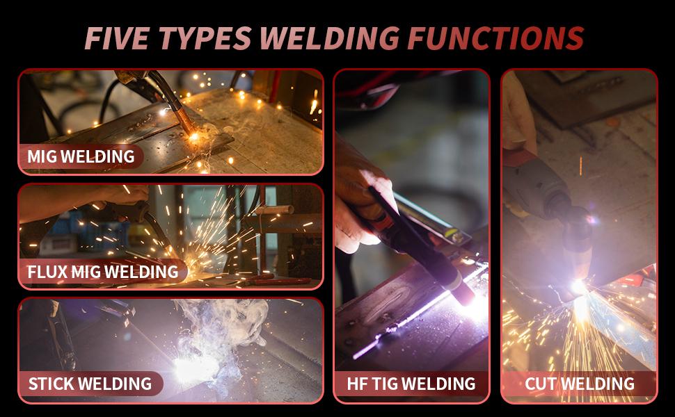 PUWU CT-418PRO Plasma Cutter Welder Gas MIG/Gasless MIG/HF TIG/Stick/CUT 5 in 1 Aluminum Welding Machine 110V/220V Dual Voltage IGBT Inverter LED Display MP200 Multi Process Welder with Accessories