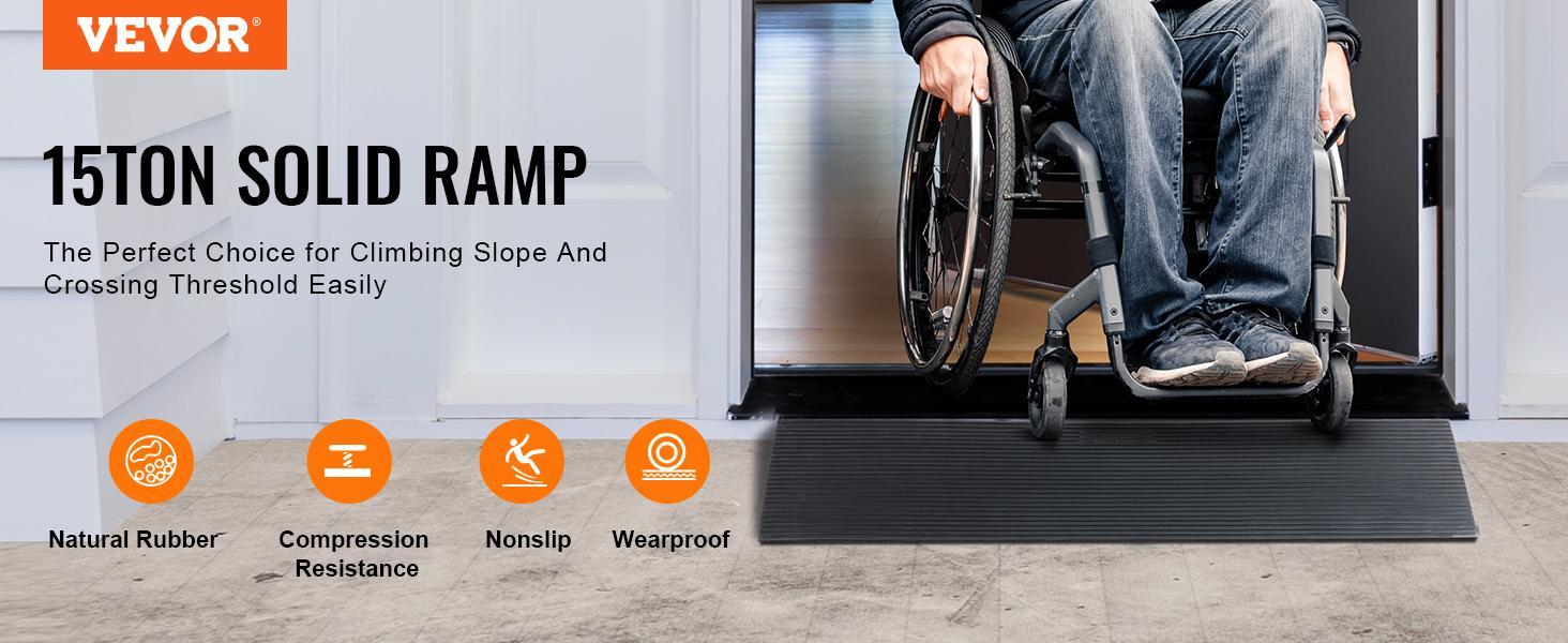 VEVOR 1.2" Rise Cuttable Threshold Ramp for Sweeping Robot, TikTokShopBlackFriday, 35.4" Wide Natural Rubber Wheelchair Ramp, Non-Slip Solid Rubber Ramp with Double-Sided Tape for Doorways, Driveways, Bathroom, Smooth Tile
