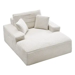 【FathersDayGift】VEVOR Chaise Lounge Chair, 54 in Boneless Chaise Lounge Indoor, Modern Upholstered Oversized Reading Chair with Throw Pillows & Armrests, Sofa Couch Deep Seat Sleeper for Living Room, Bedroom, Beige