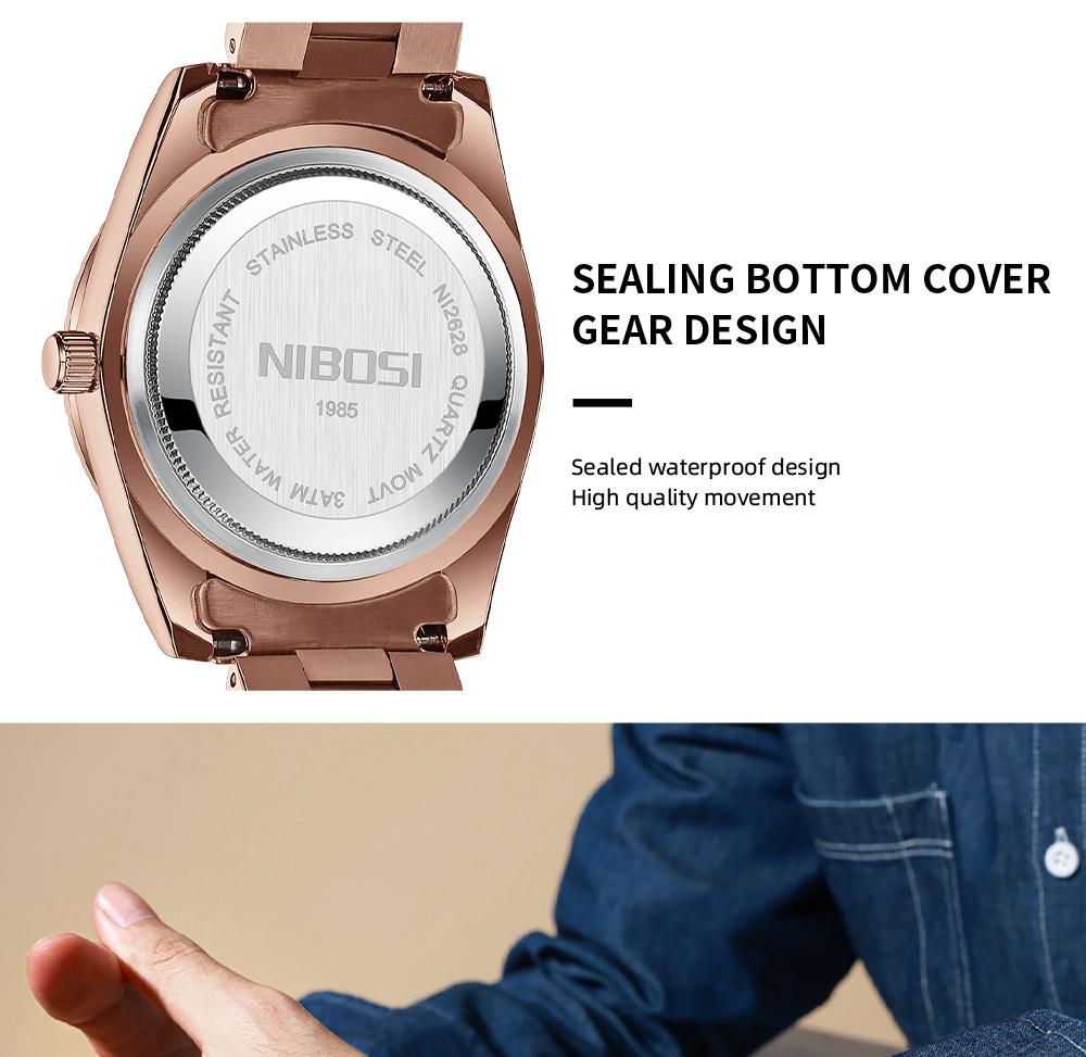 NIBOSI Men's Luxury Dress Watch 40mm rose gold Dial  Stainless Steel Band Rotating Quartz Analog Waterproof Luminous Big Face Boss Wrist Watch
