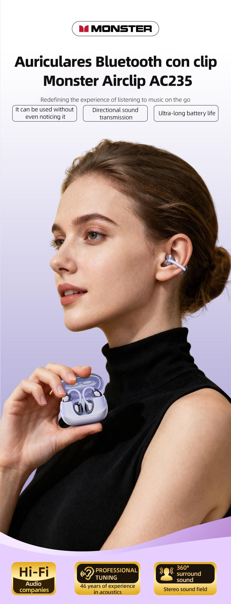 Monster Open Ear Earbuds with Clip-On Design, Bluetooth 6.0 Wireless Earbuds, ENC Clear Calls, Up to 100H Playtime with Fast Charging, App with Adjustable EQ & Find My Earbuds,Sweatproof, Ultra-Lightweight 3.7g, Compatible with iPhone & Android Monster Open Ear Earbuds with Clip-On Design, Bluetooth 6.0 Wireless Earbuds, ENC Clear Calls, Up to 100H Playtime with Fast Charging, App with Adjustable EQ & Find My Earbuds,Sweatproof, Ultra-Lightweight 3.7g, Compatible with iPhone & Android