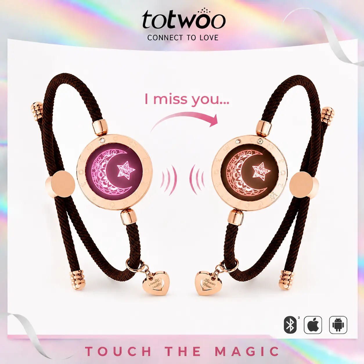 TOTWOO Couple Remote Touch Control Bracelet: A smart light and vibration love accessory, stylish and intelligent jewelry suitable for both men and women, as well as best friends or mothers and daughters. It can be paired one-to-one via a Bluetooth app.