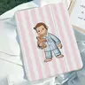 Cute Pink and White Striped Monkey Charm Protective Tablet Casing - Anti-Slip Flexible TPU, Adjustable Stand, Stylus Holder, Striped Print, for Samsung, iPad Mini, Air, Pro 10th-11th Gen, iPad 10th Gen (10.9 in) 2022 - sohochic Accessory