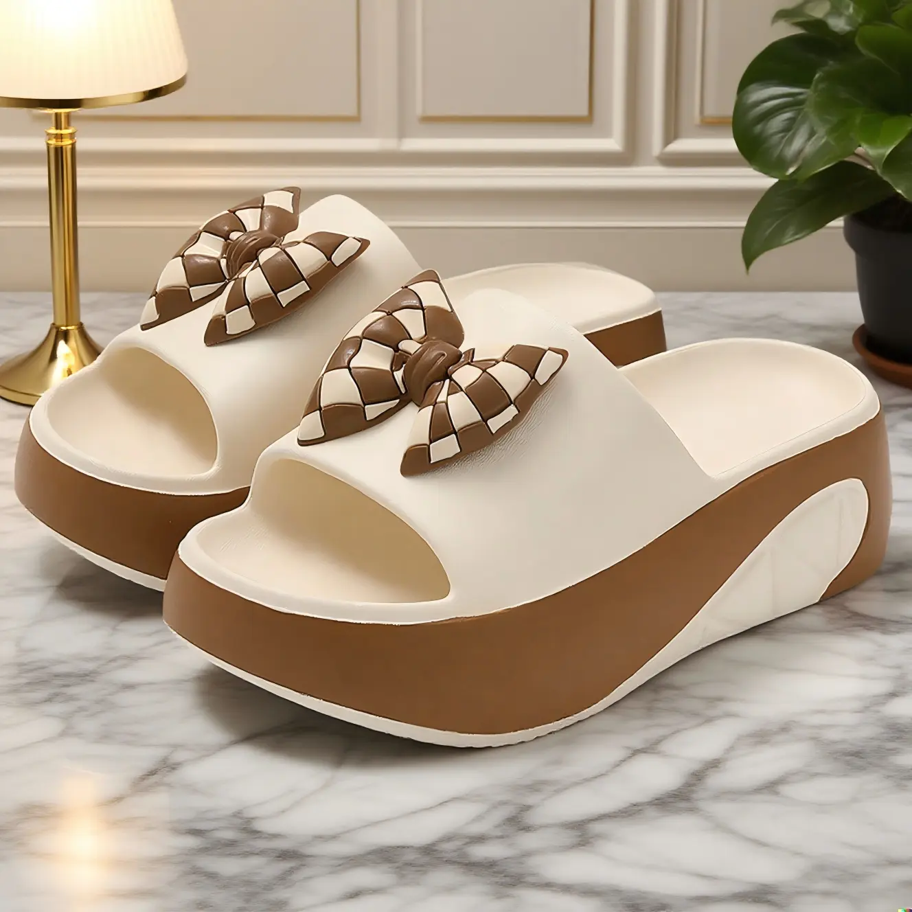 OFIREND | Women's Summer Slide Sandals With Bow - Open-Toe Slip-On Flat Sandals With Thick Cushioned EVA Sole, Breathable Fabric Upper & Lightweight Design For Beach, Casual Outings, Indoor/Outdoor Wear, Ladies Sandals, Non-Slip Shoes, Shoes For Women