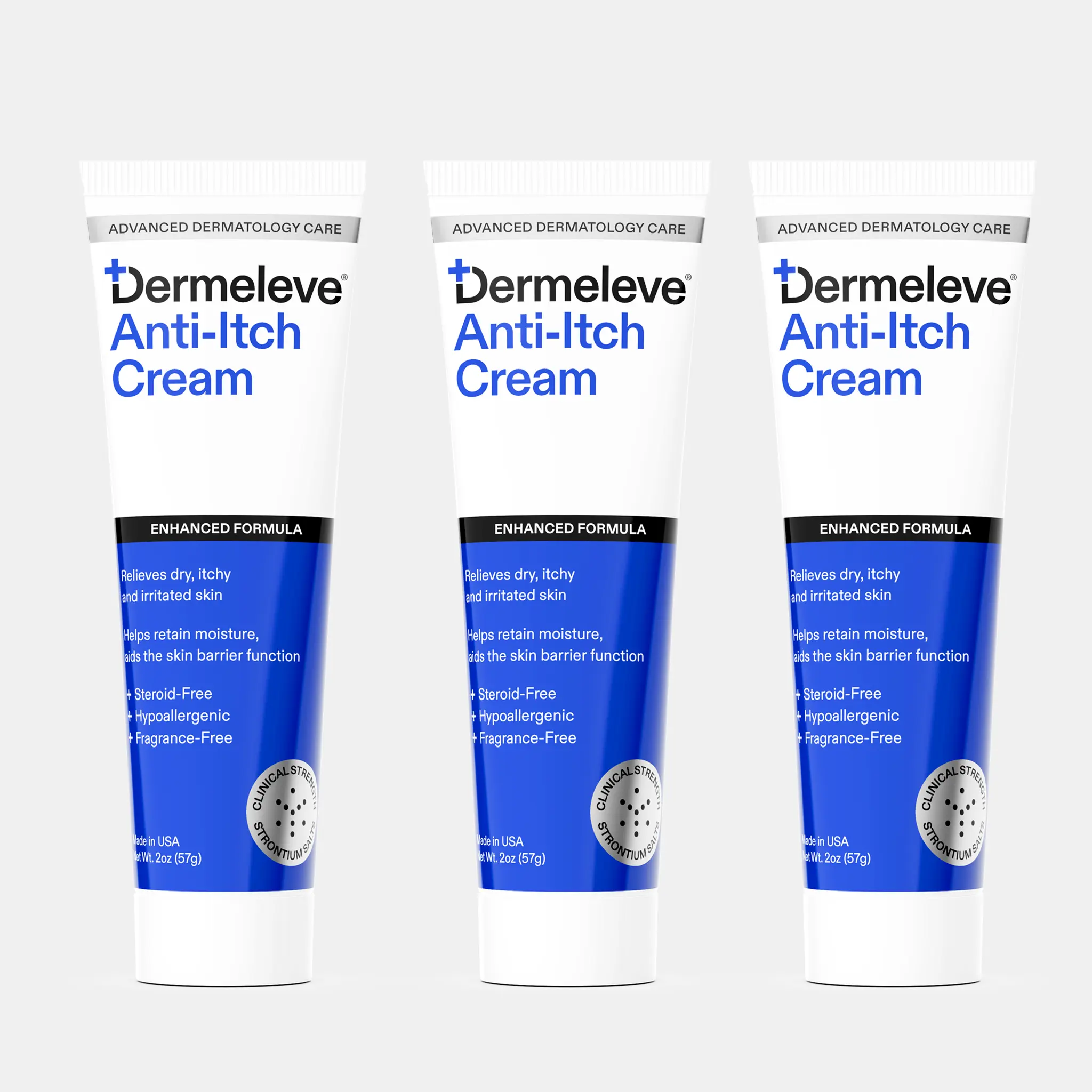 Dermeleve Anti-Itch Cream 2oz. (3 pack) - Moisturizing Itch Relief Cream with Shea Butter, Hyaluronic Acid & Vitamins for Smooth Skin