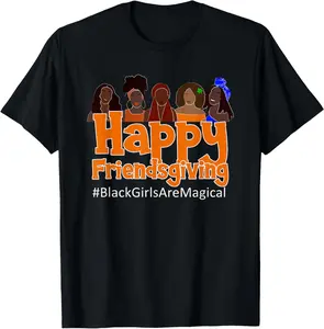 1pc Thanksgiving "Happy Friendsgiving" Black Women Matching T-shirt | 100% Cotton + Funny Print, Loose Fit | Black Women/BFFs | Thanksgiving Friend Gatherings/Daily | Solves niche group festive outfit needs