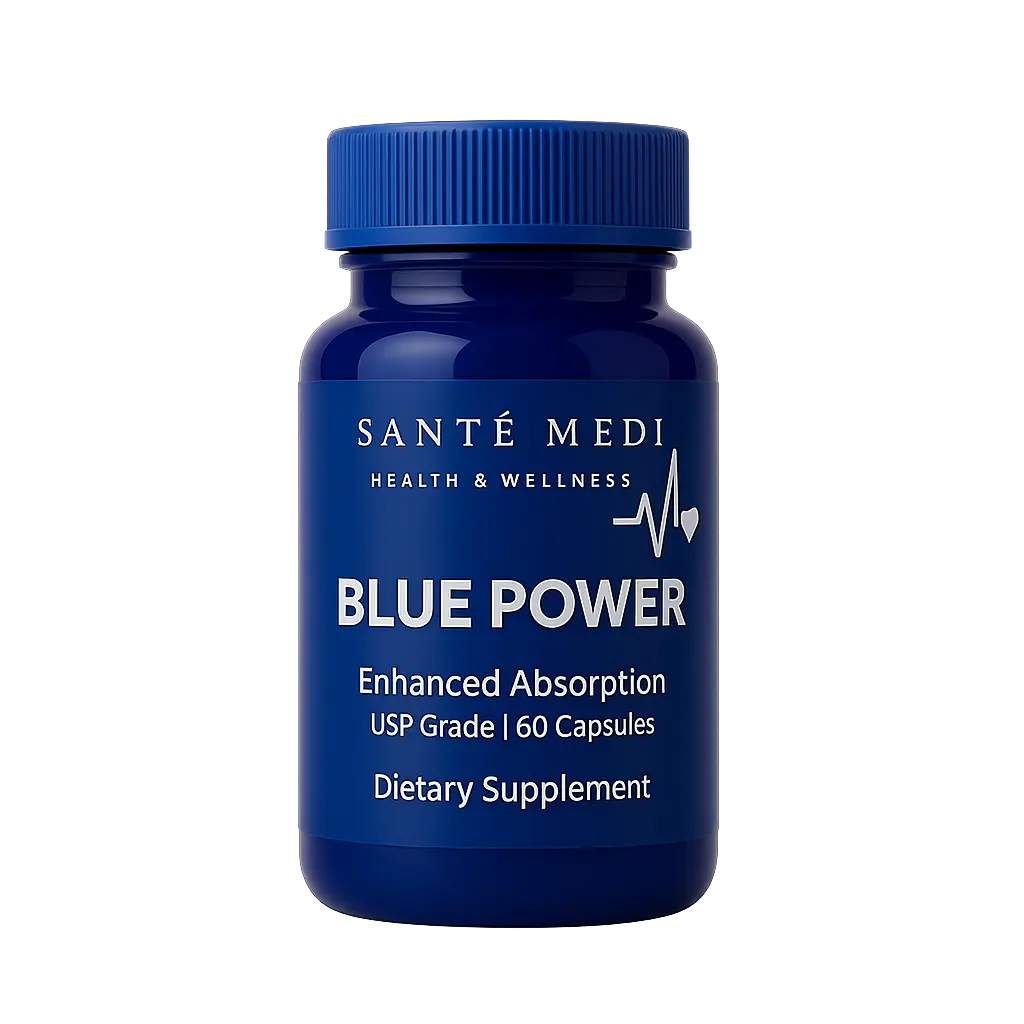 Sante Medi - Blue Power - MethyleneBlue (USP Grade) - 60 Capsules with Added Vitamin C Ester for Enhanced Absorption - Brain Supplement for Memory, Focus, Clarity, Cognitive Function