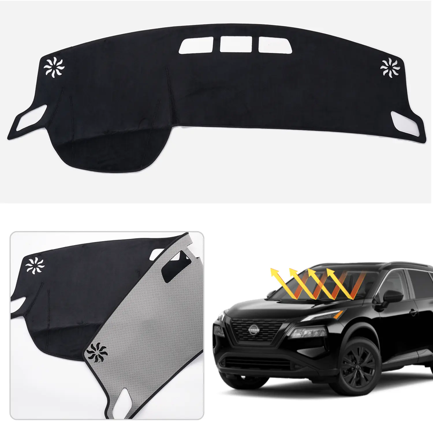 Nissan 2021-2026 Rogue (Not for Rogue Sport) Dash Mat Custom Fit Polyester Dashboard Cover with UV Protection Non-Slip Sunshield Glare Reduction Accessories