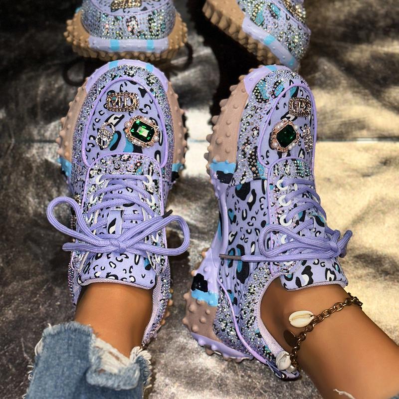 Women Casual Rhinestone-Embellished Sneakers Fashion Beaded Walking Shoes Outdoor Non-Slip Flat Shoes Women Casual Rhinestone-Embellished Sneakers Fashion Beaded Walking Shoes Outdoor Non-Slip Flat Shoes