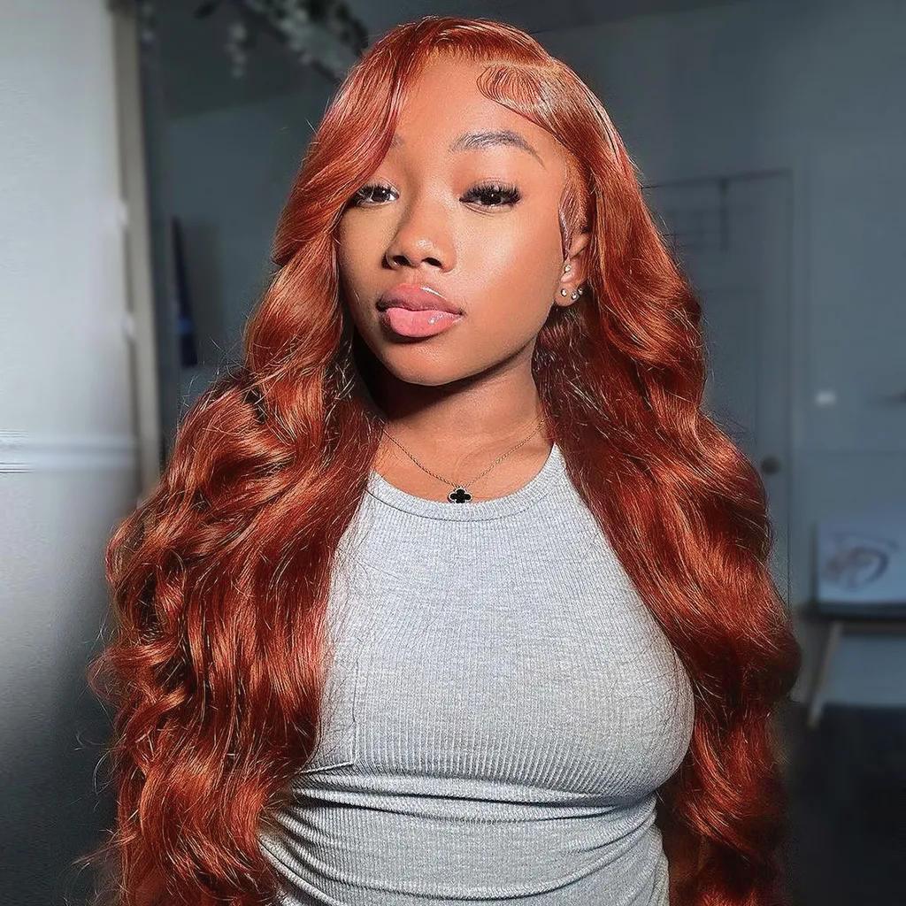 [Hot]Bling Hair 30 32 Inch Reddish Brown Body Wave 13x4 Human Hair Lace Front Wig #33 Colored Brazilian Transparent 13x6 Lace Frontal Wig For Women