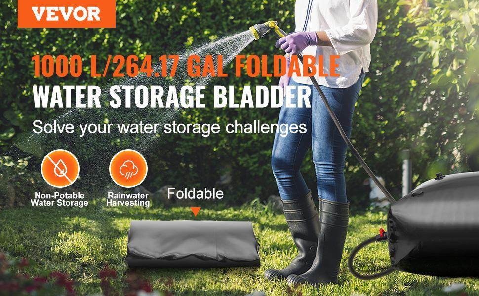 VEVOR Water Storage Bladder, TikTokShopBlackFriday, Max. 1000L/264 Gallon RV Water Tank, 1000D PVC Collapsible Water Storage Containers, Large Capacity Soft Water Bag, Portable Water Bladder, Fire Prevention, Camping