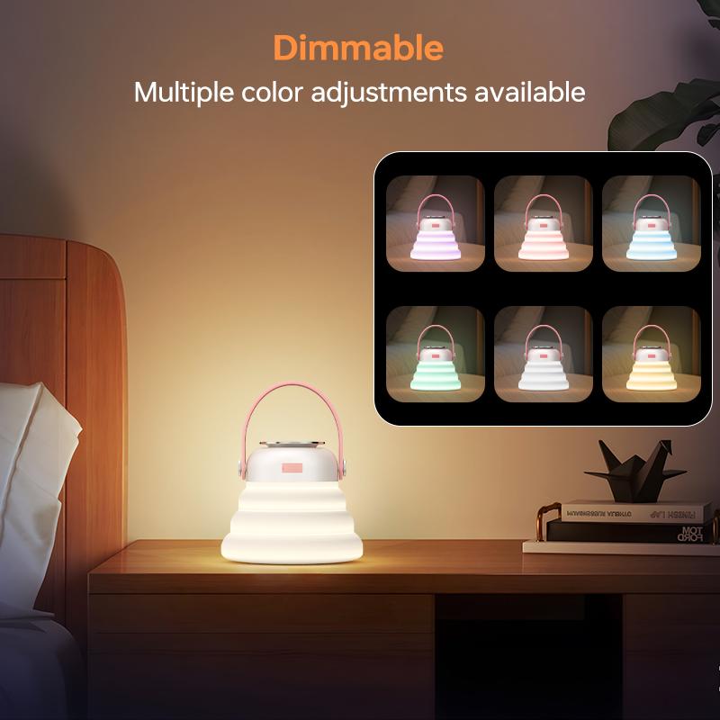 Foldable multi-color changing night lightwith 7 lighting colors,  Type-C rechargeable design.It creates immersive ambient lighting, andthis portable night light is suitable forbedrooms, outdoor camping and use as abedside lamp.