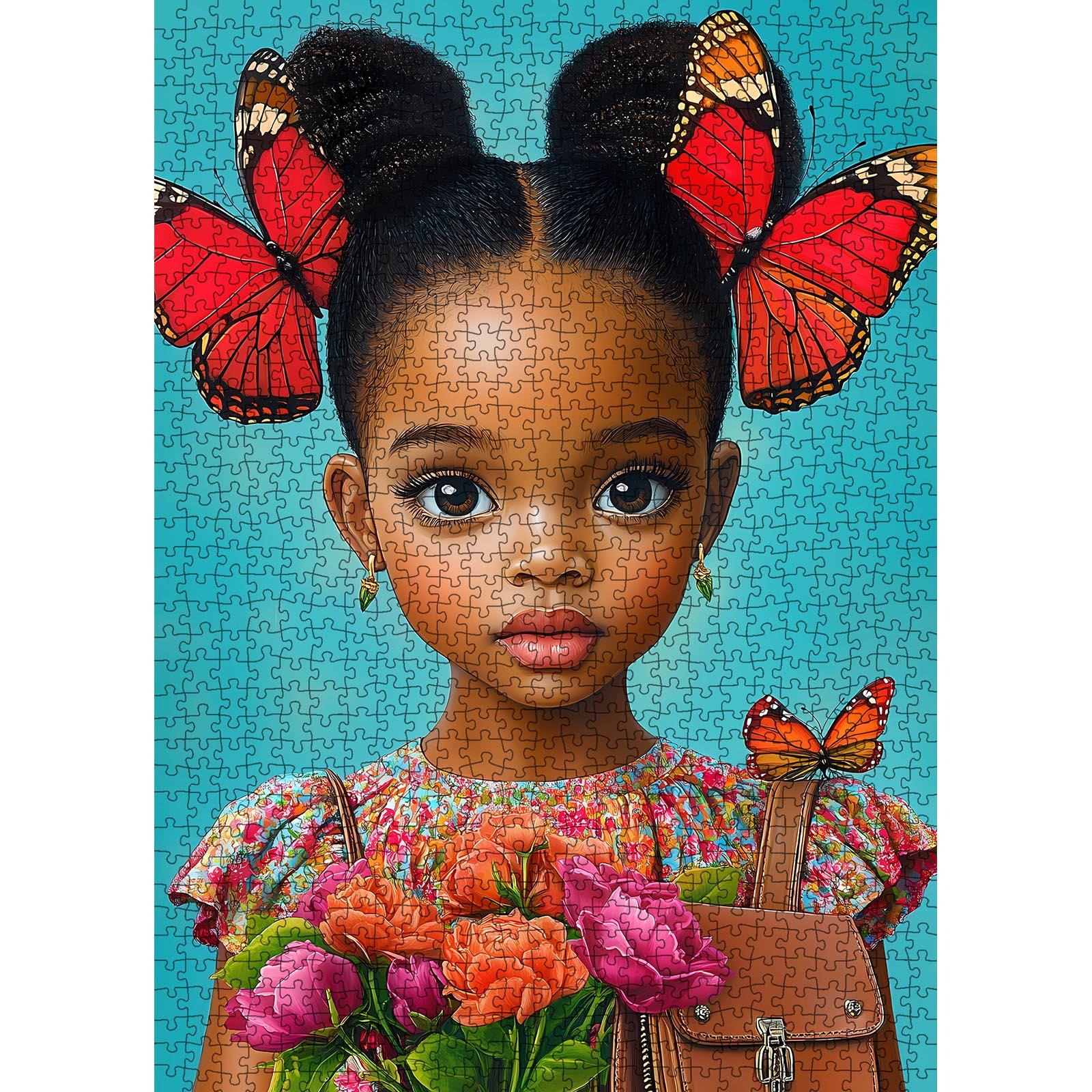 Butterfly Princess Girl 1000 Pieces Jigsaw Puzzle Relaxing Family Game for Stress Relief Brain Exercise Charming Art Style Challenging Adult Puzzle Beautiful Wall Décor Thoughtful Gift for Seniors and Loved Ones Relaxation Home 27.5x20inch 70x50cm