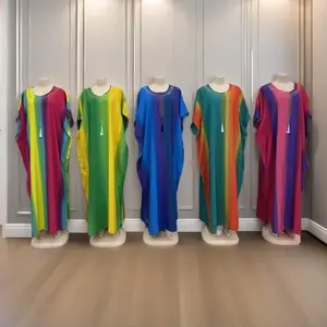 Wholesale Stitching Tassel Fashion Bright Stripe Printed Loose African Ethnic Women's Dress