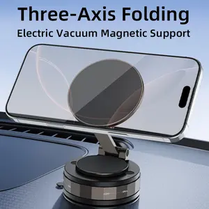 360 ° Rotatable Adjustable Car Phone Holder, Vacuum Magnetic Car Holder, Handheld Sucker Free Mobile Phone Holder, Suitable for Windshield/Gym/Smooth Surface, Compatible with All Smartphones