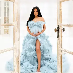 Pregnancy dress elegant pregnant woman evening dress robe one shoulder long transparent bride pregnancy tulle skirt fashion personality show bellyGiftGift