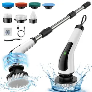 Upgraded Electric Spin Scrubber, Cordless Bathroom Scrubber with 7 Replaceable Brush Heads & Crevice Brush, Shower Scrubber with Extension Handle, 2 Adjustable Speeds, Fast-Charging Power Cleaning Brush for Bathtub Grout Tile Floor