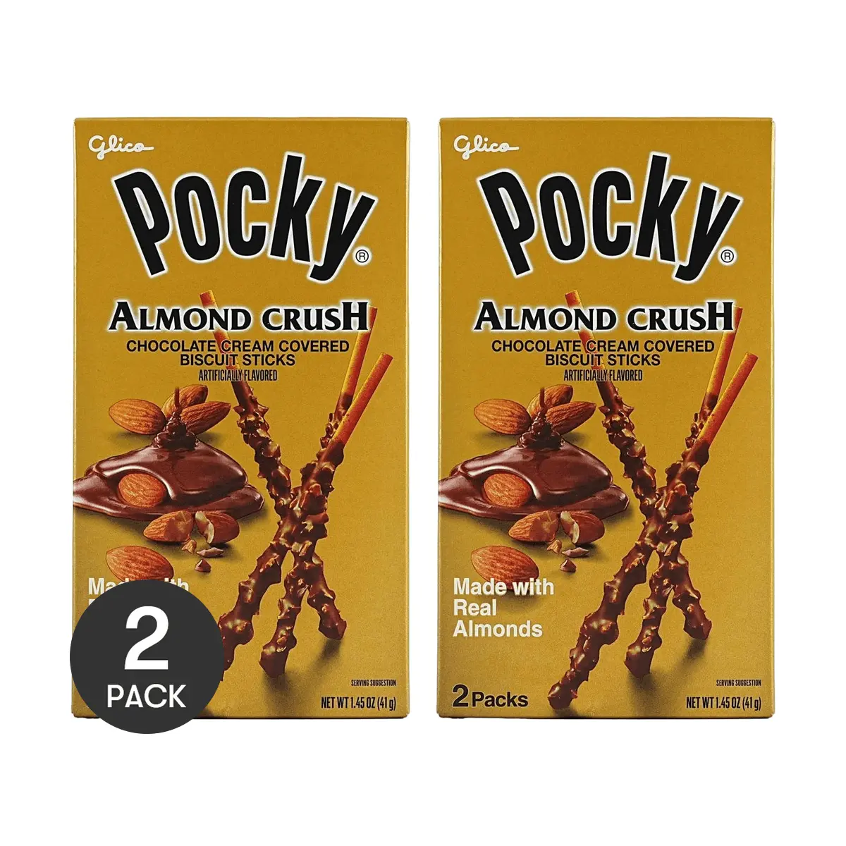 GLICO Pocky Almond Chocolate Sticks - 2 Pack (41g Each) | Crunchy Snack Treat